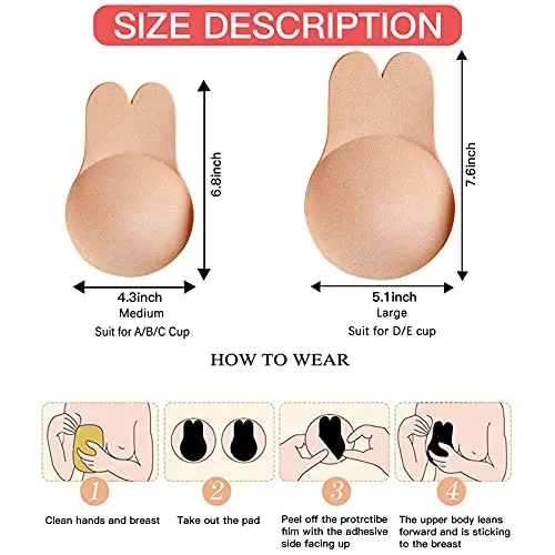 2 Pairs Sticky Bra Adhesive Invisible Bra, Strapless Backless Reusable Push Up Large Breast Lift Nipple Covers for Women