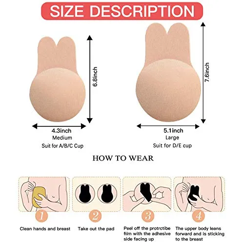 2 Pairs Sticky Bra Adhesive Invisible Bra, Strapless Backless Reusable Push Up Large Breast Lift Nipple Covers for Women.