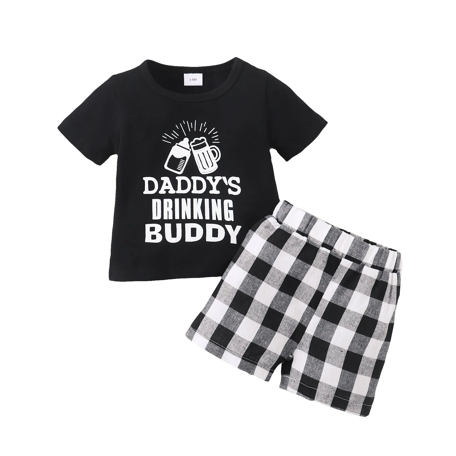 2 Pieces Set Baby Boys Letters Print T-Shirts And Checked Shorts