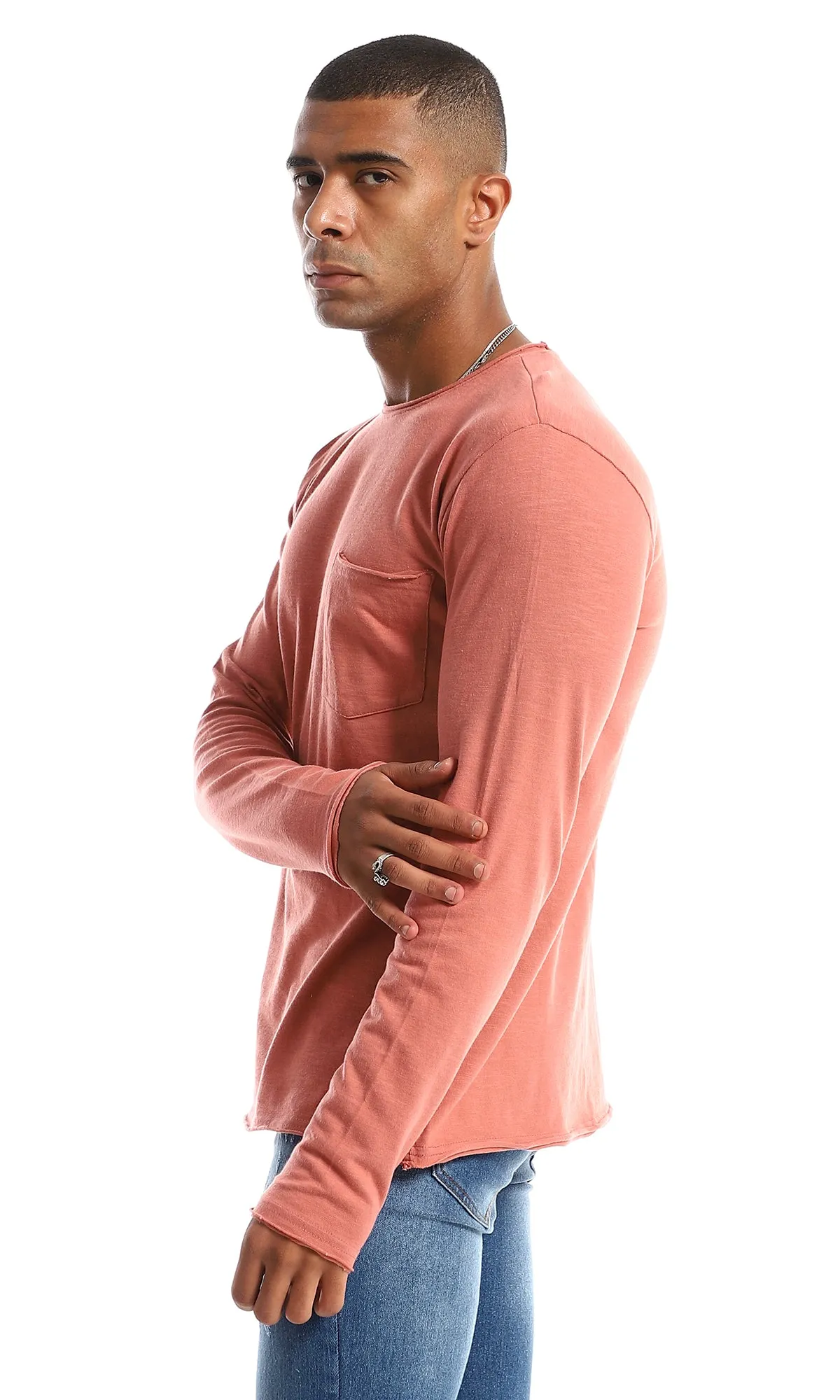 97731 Long Sleeves Round Neck Cotton T-Shirt - Dark Salmon