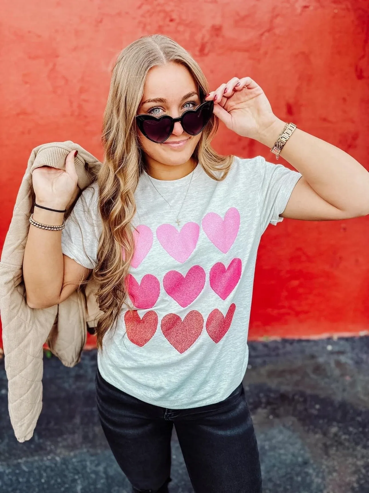 {A GLITTER HEART EXPLOSION} Ash Gray Crew Neck Tee