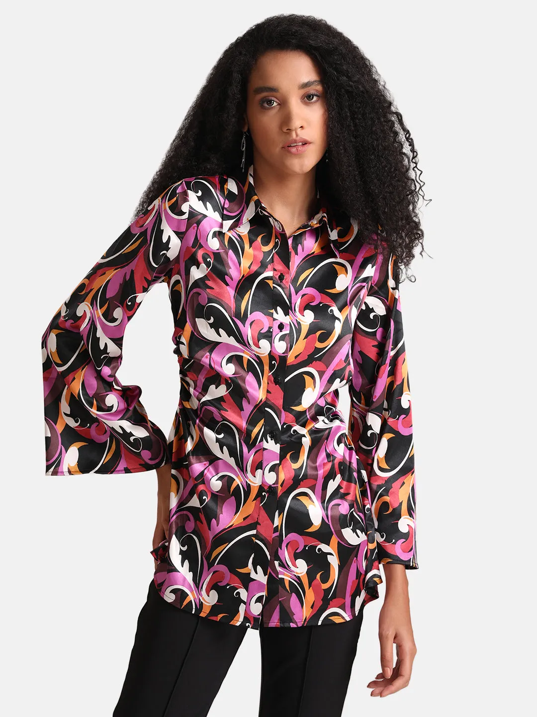 Abstract Printed Shirt With Ruching