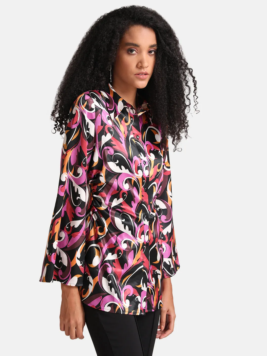 Abstract Printed Shirt With Ruching