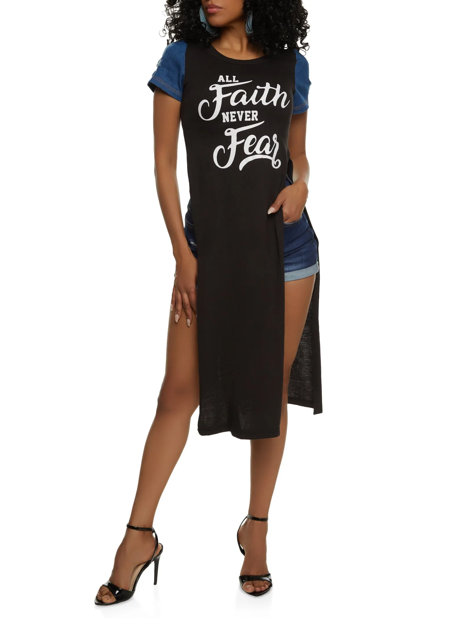 All Faith Never Fear Denim Sleeve Graphic Tee