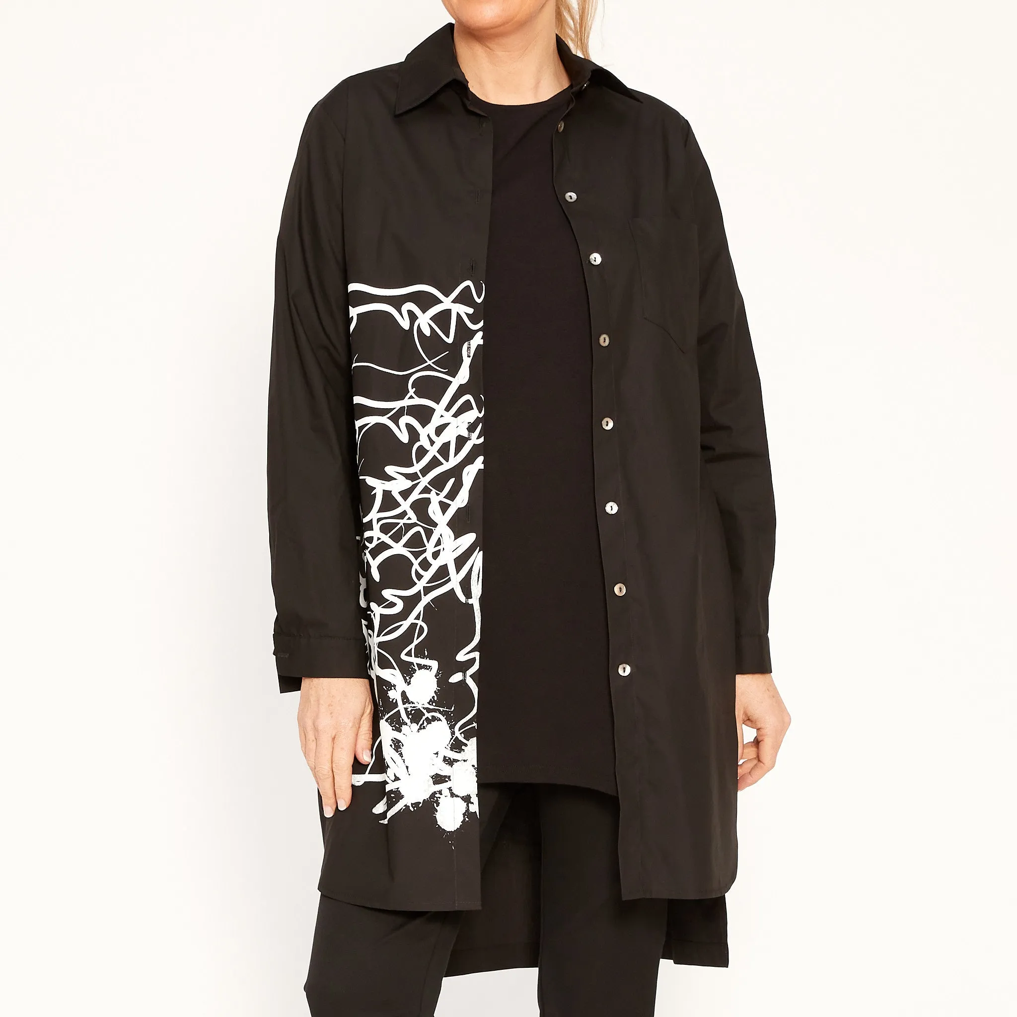 Angie Black Shirt with Abstract White Print