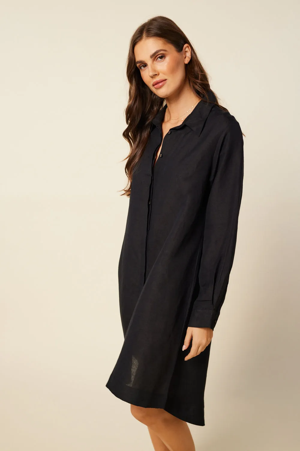 Anouk Linen Shirt Dress in Black