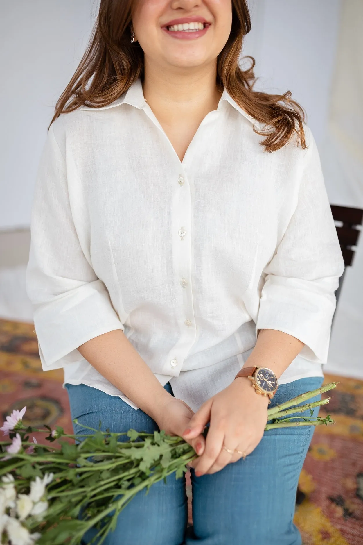 Anushka White Handwoven Linen Shirt