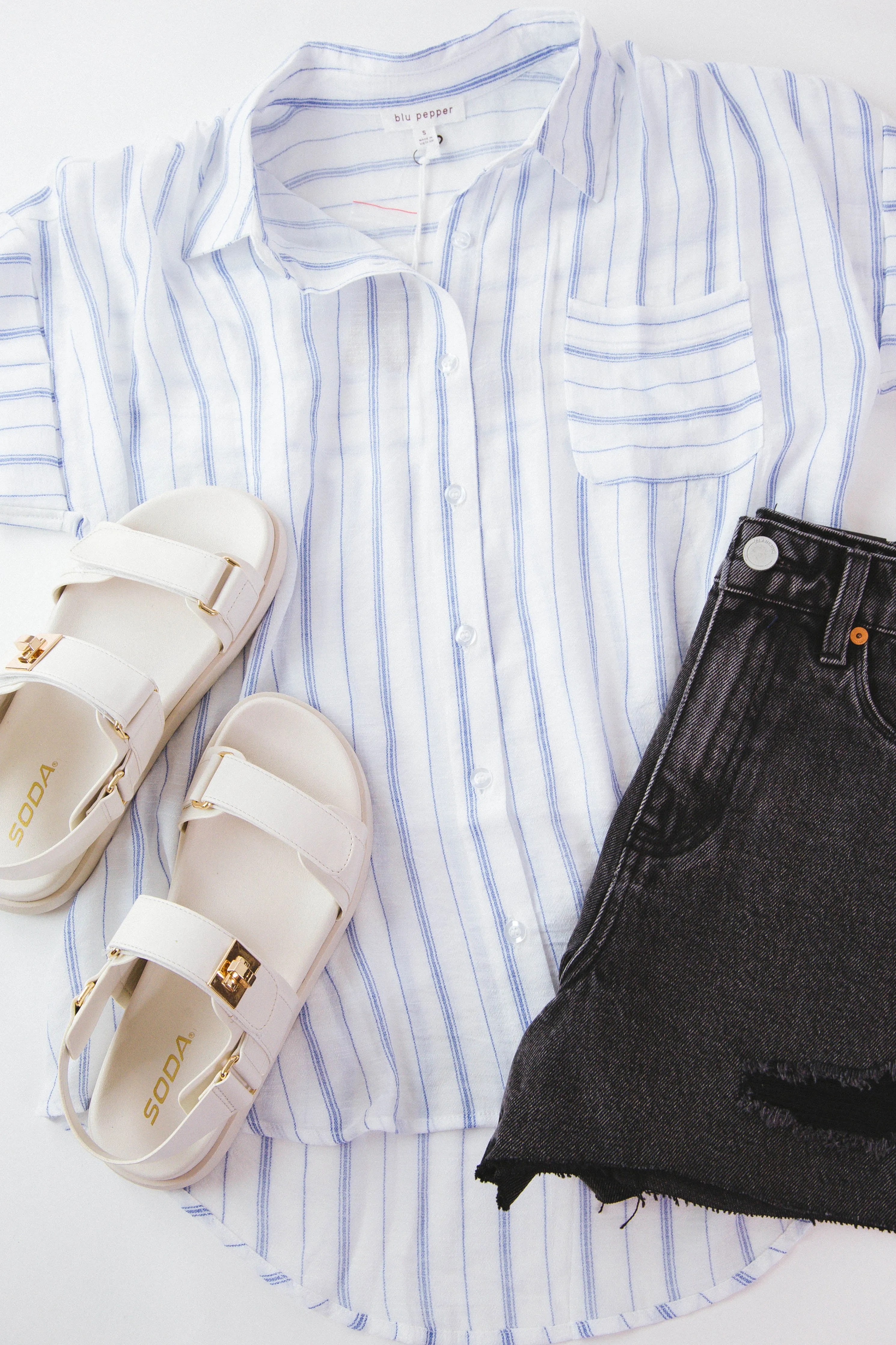 Audrey Striped Button Up Shirt, Royal Blue