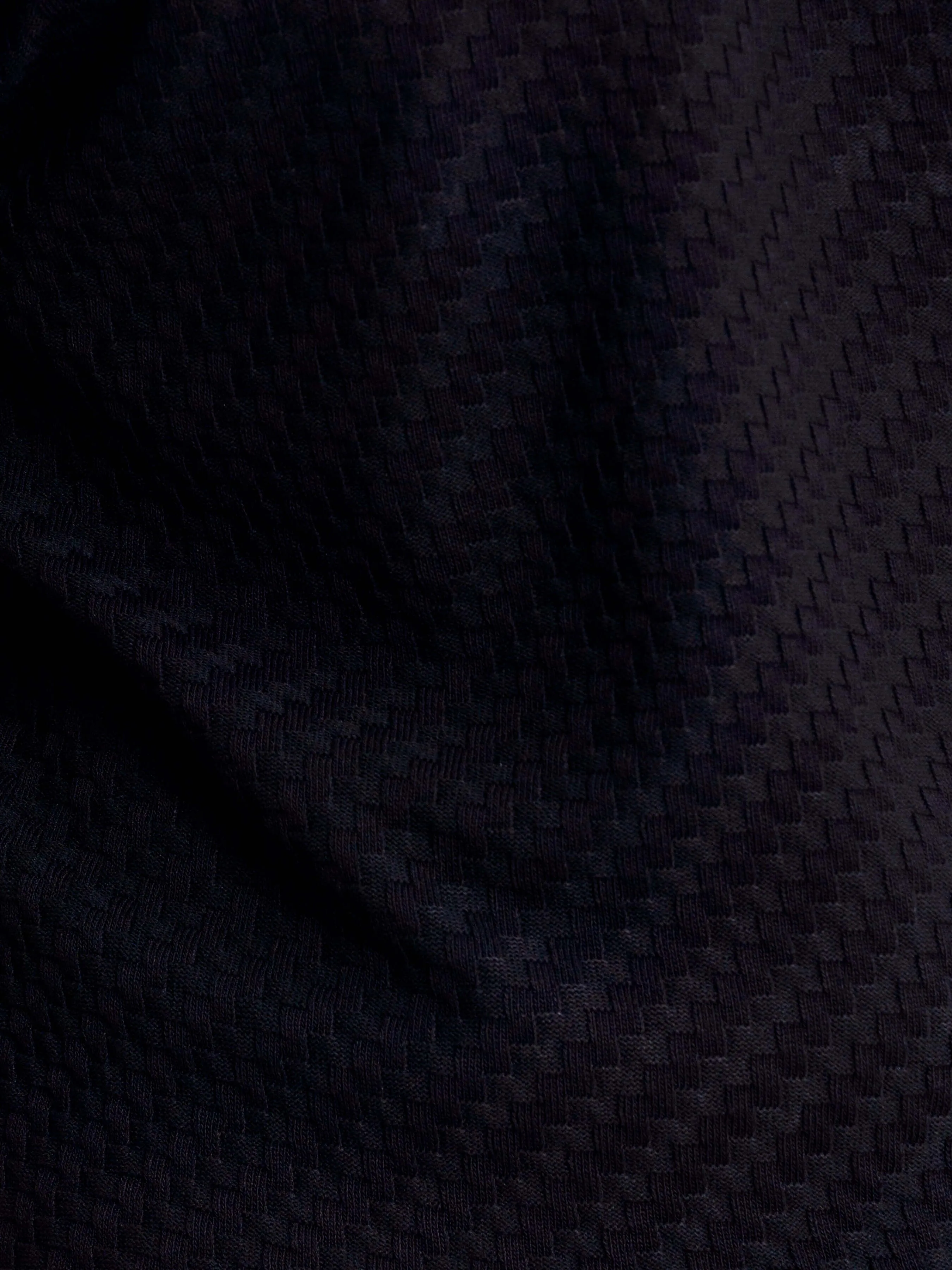 Basketweave Knit Polo Tee - Black