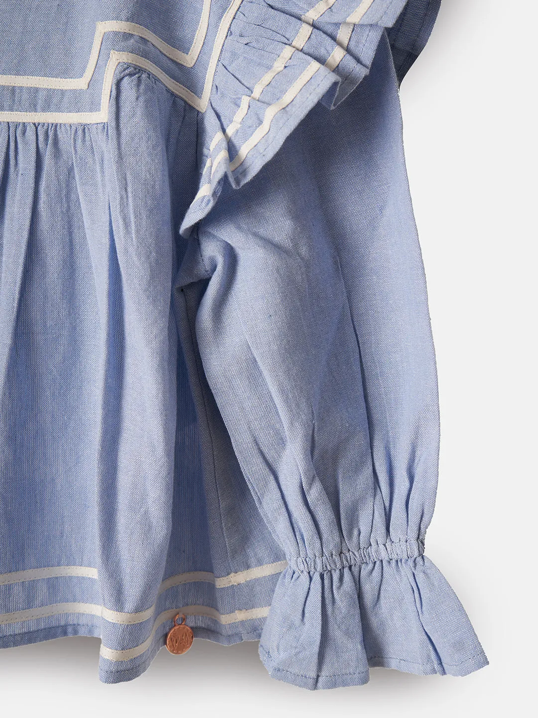 Beatrix Chambray Ruffle Shoulder Blouse