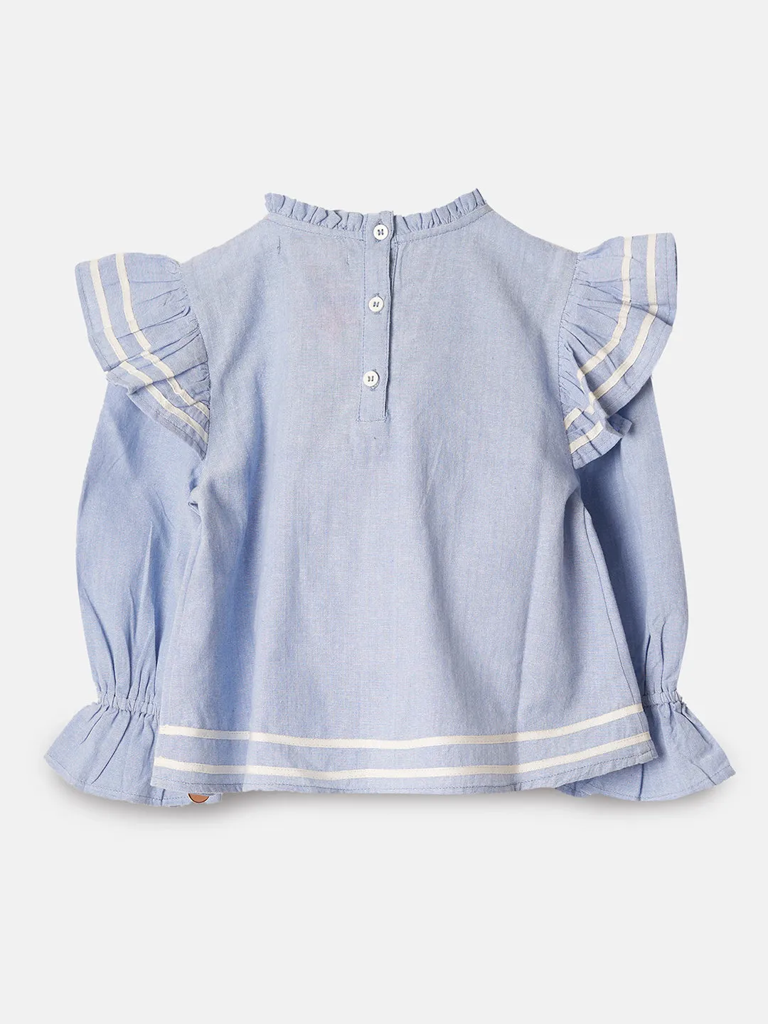 Beatrix Chambray Ruffle Shoulder Blouse