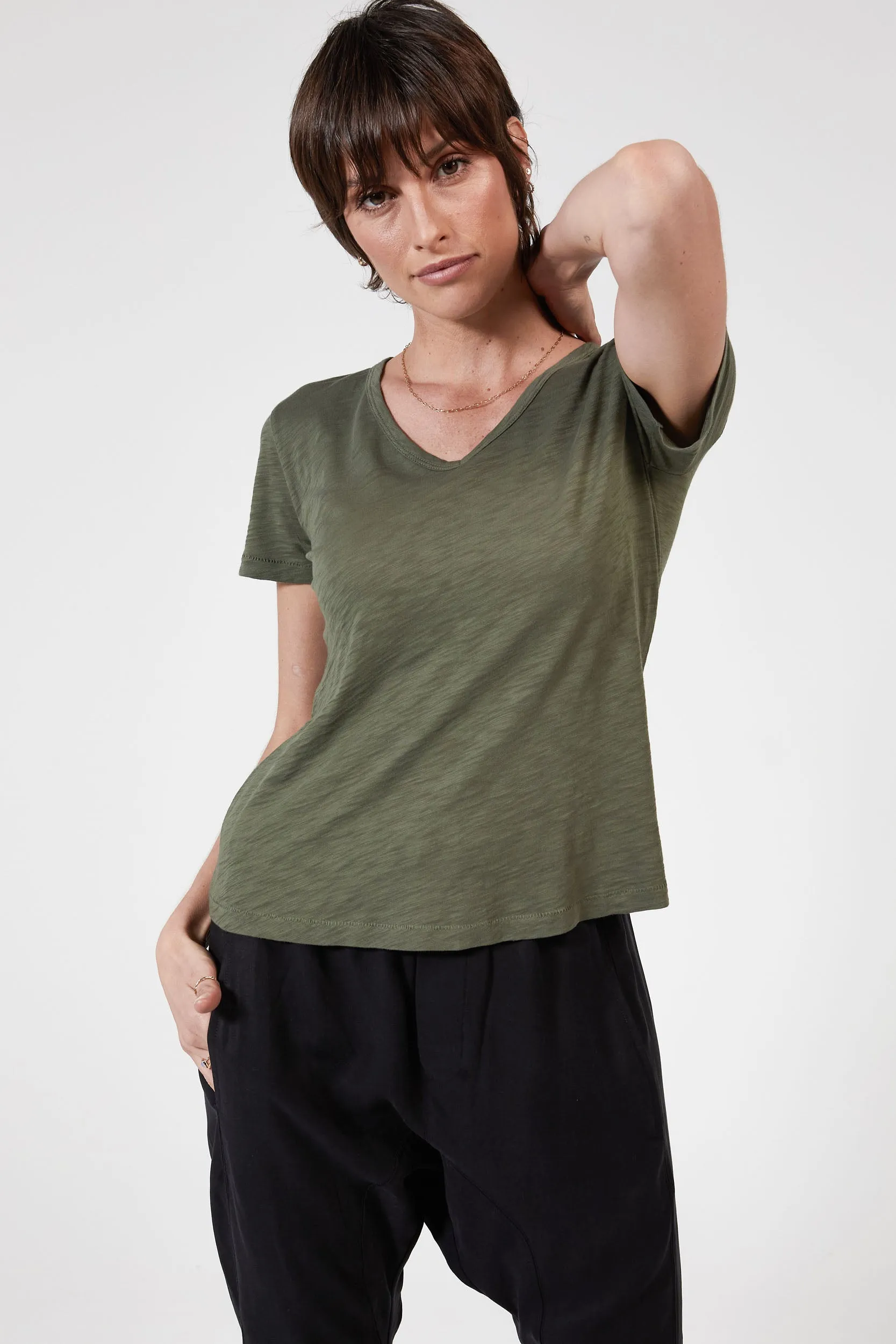 BLAKE SLUB V-NECK - KHAKI