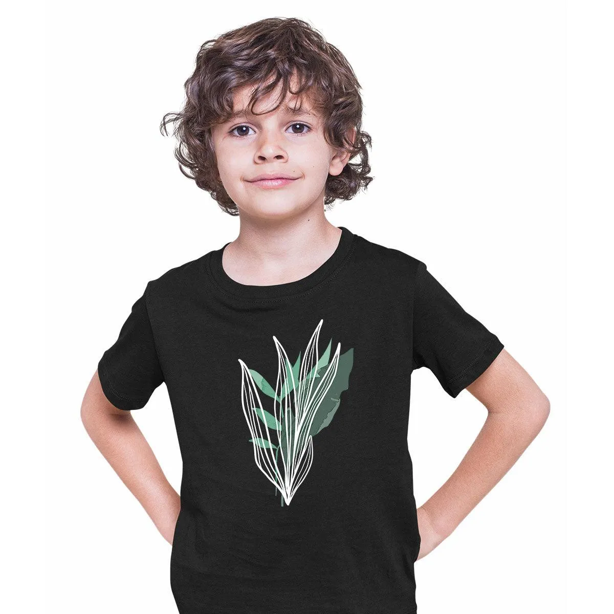 Botanical Wild Leaf Design T-Shirt Colorful Art Print Plant Abstract T-shirt for Kids