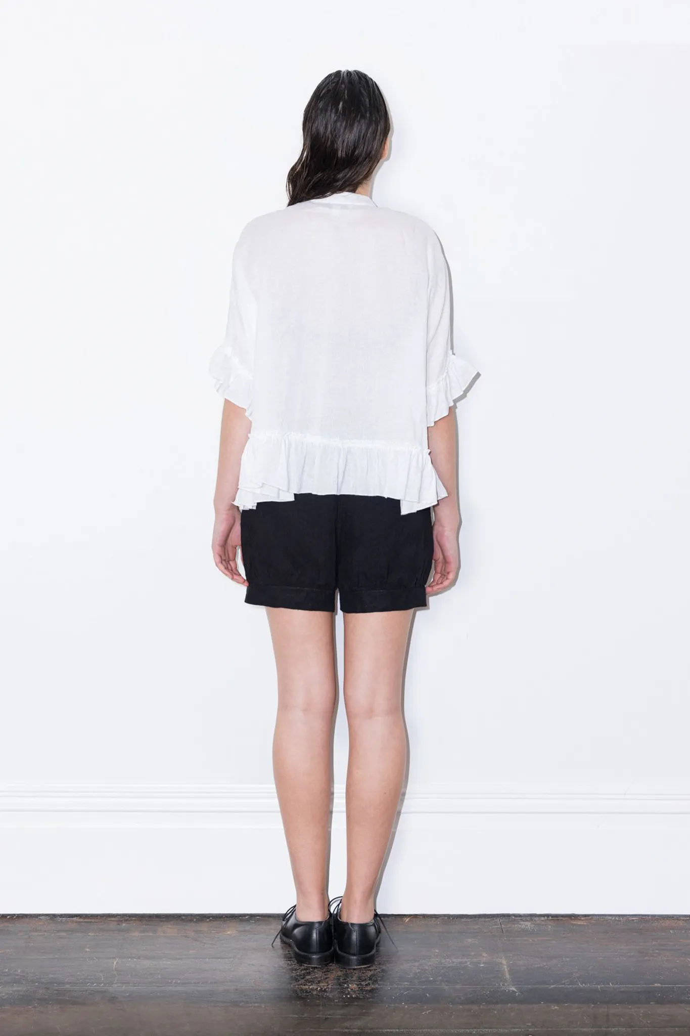 Box Frill Linen Blouse | White