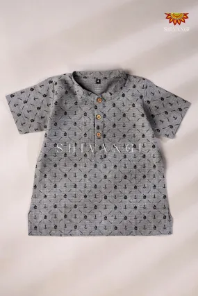 Boys Grey with Black Ikkat Kurta