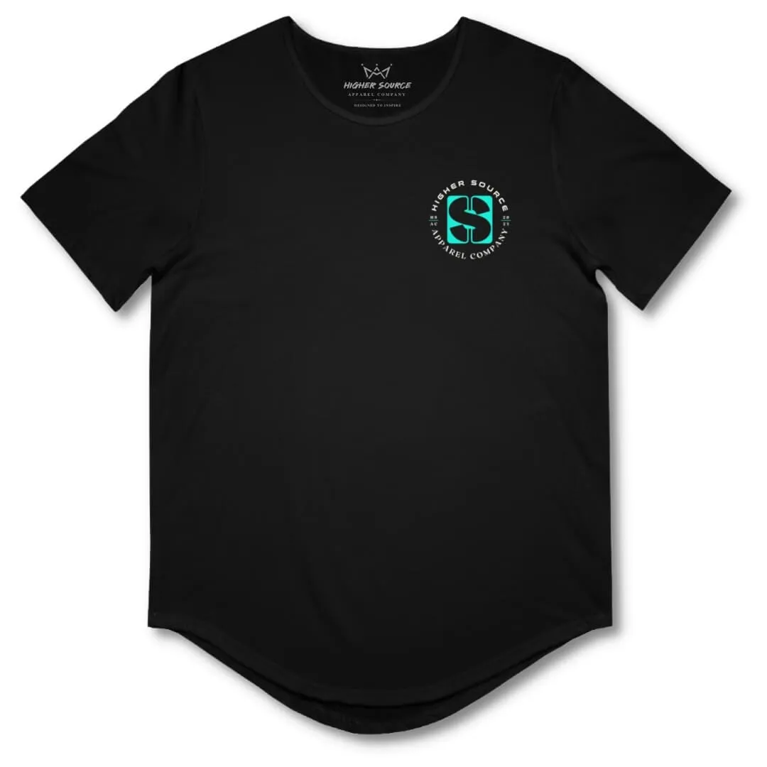 Change Your Reality Curved Hem T Shirt - Black / Bright Turquoise