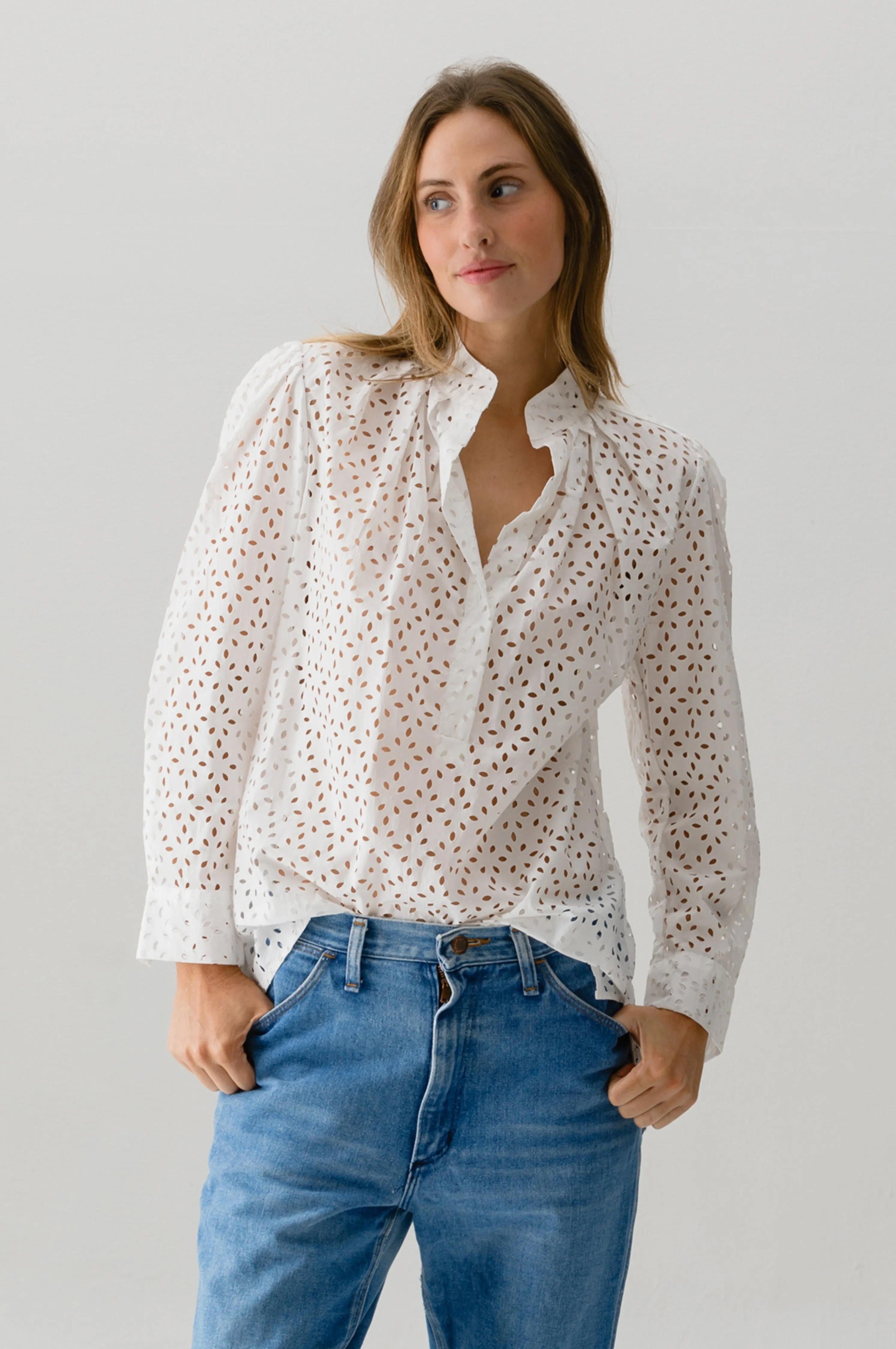 Cissa The Puff Shirt Cotton White Eyelet