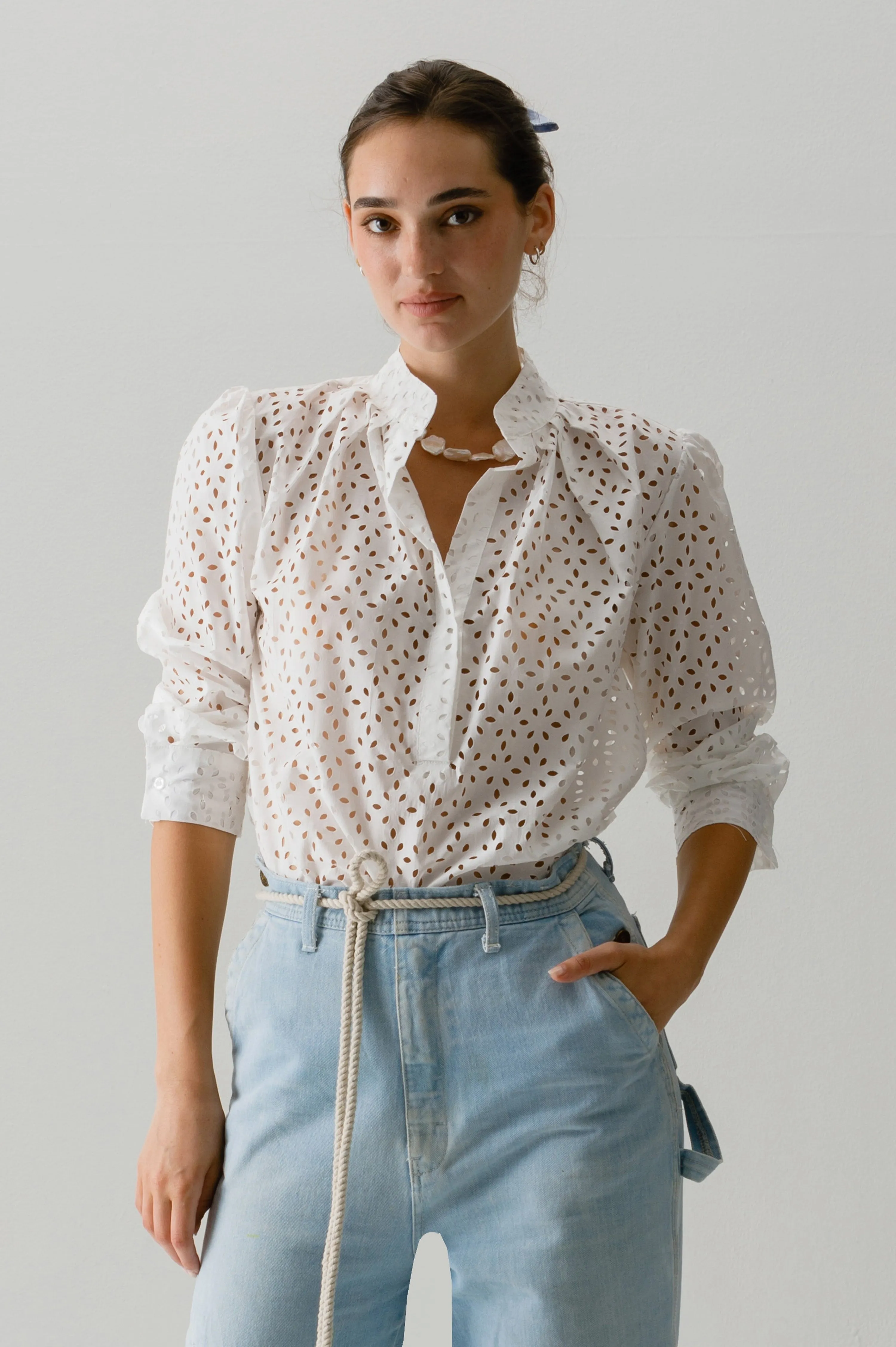 Cissa The Puff Shirt Cotton White Eyelet