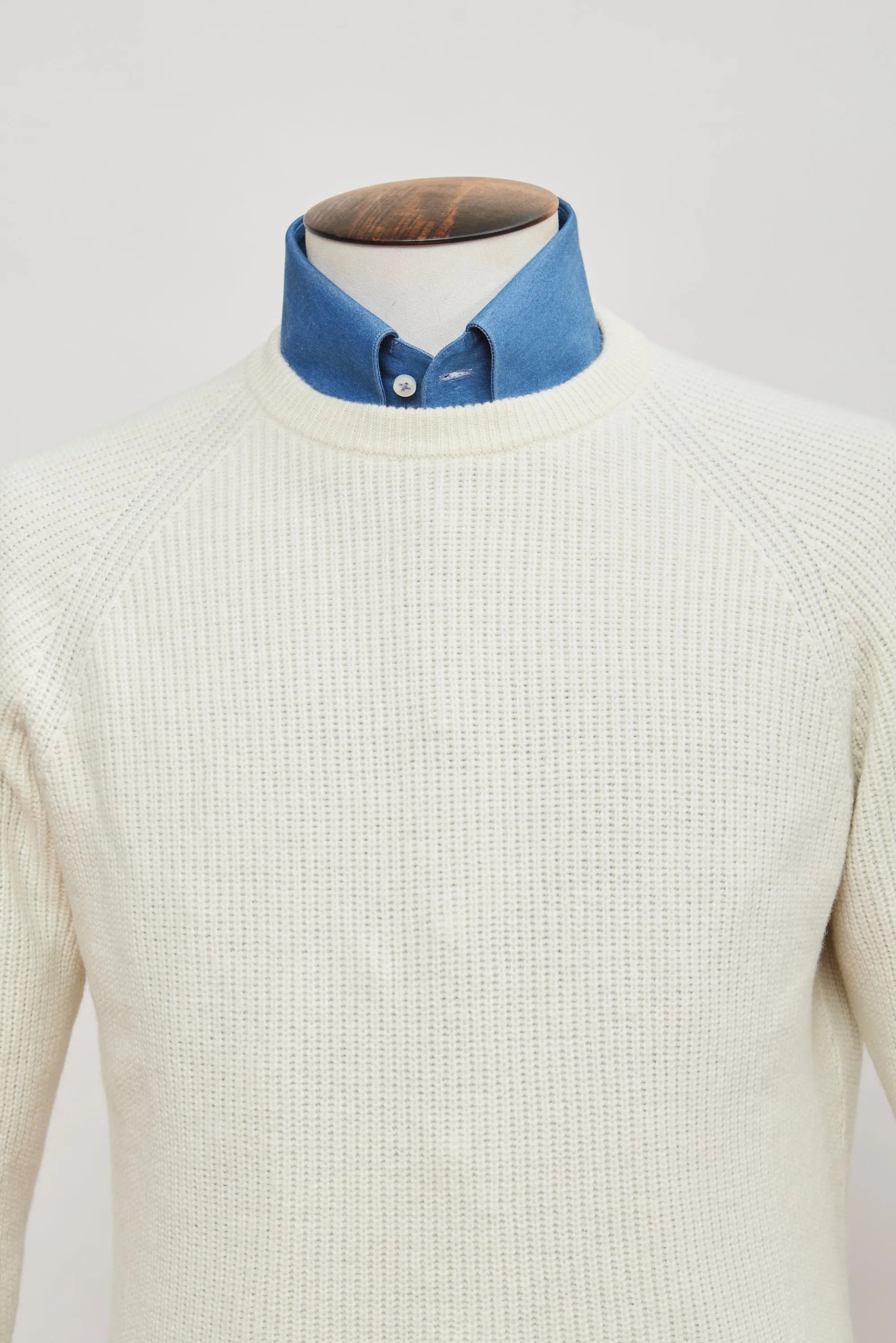 Cream Wool Cashmere Crew Neck Sweater