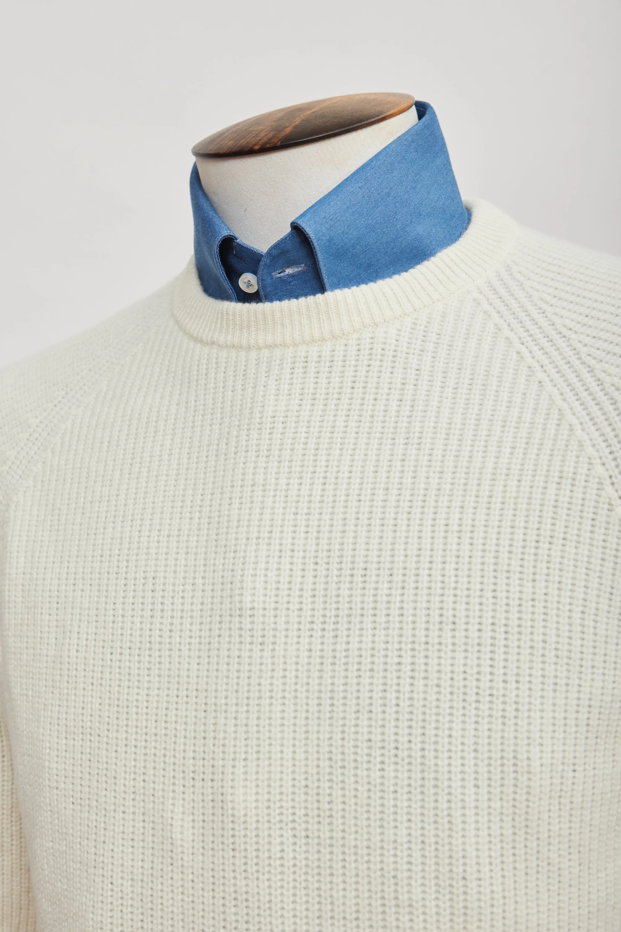 Cream Wool Cashmere Crew Neck Sweater