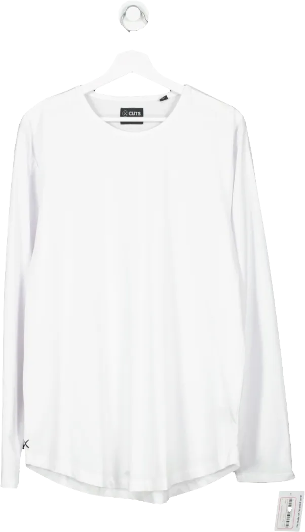 CUTS White Long Sleeve Curve Hem Tee UK XXL