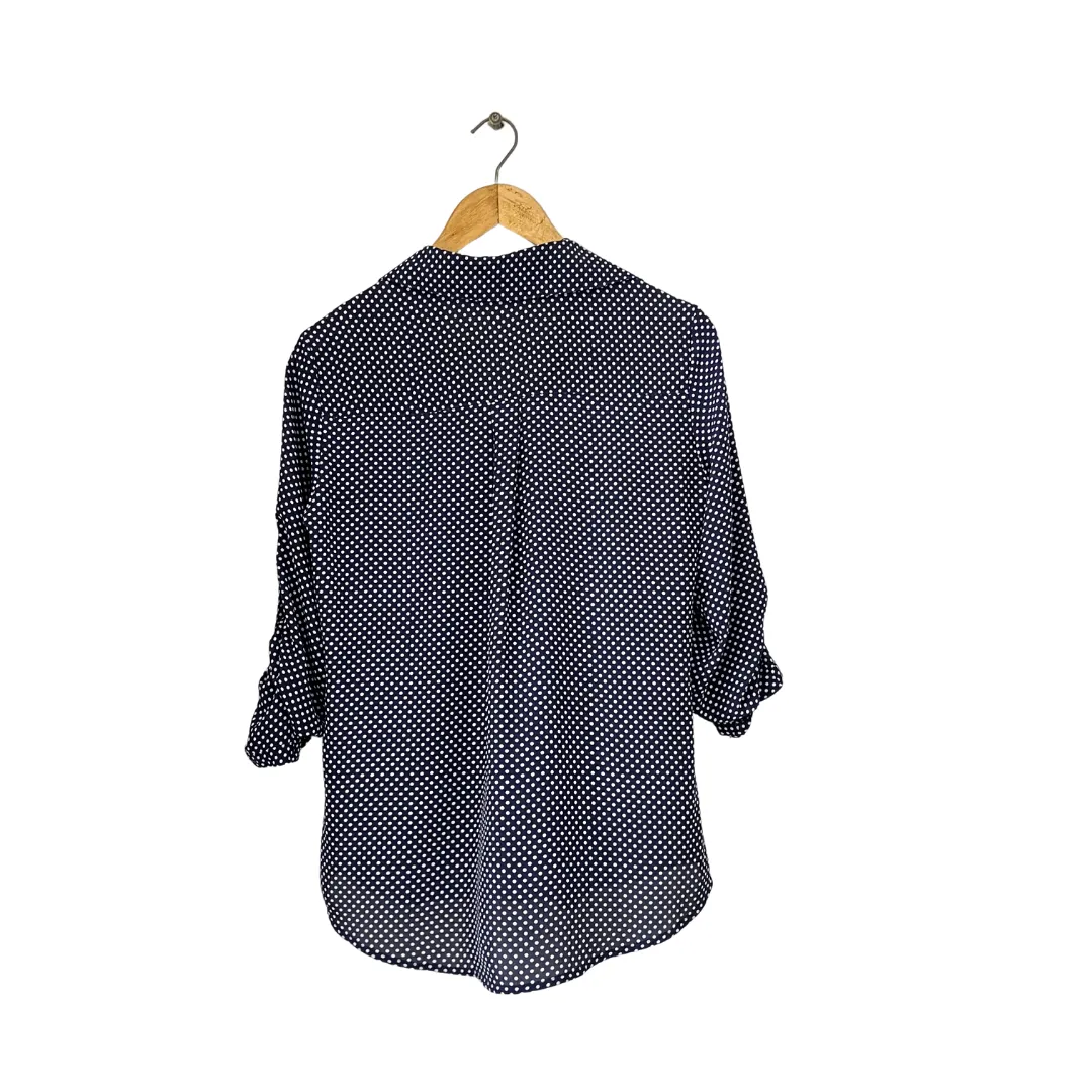 Express Navy and White Polka Dot Collard Top | Gently Used |