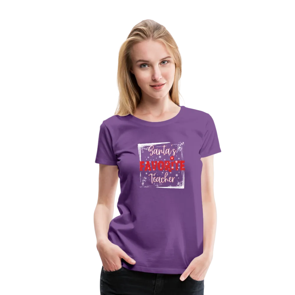 Festive Educator Elegance: Women's 'Santa's Favorite Teacher' Premium Tee