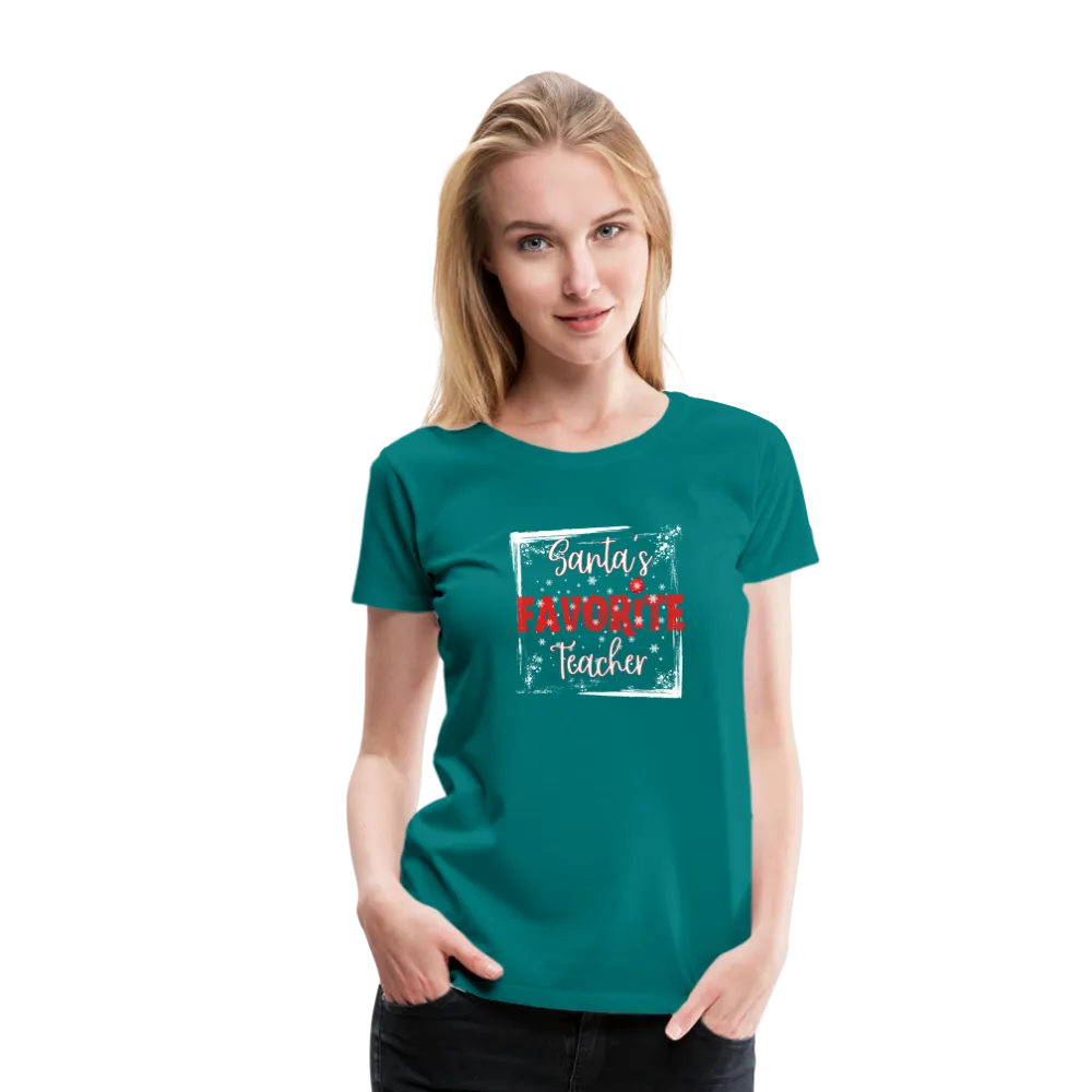 Festive Educator Elegance: Women's 'Santa's Favorite Teacher' Premium Tee