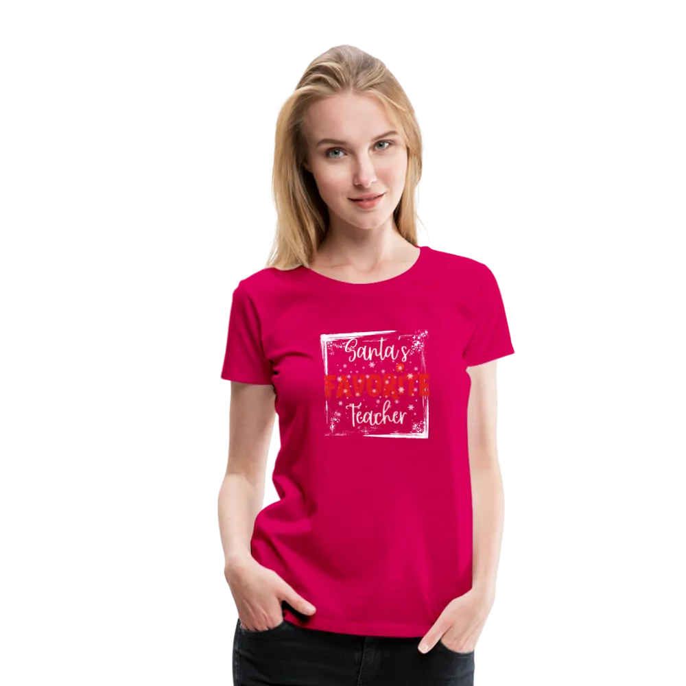 Festive Educator Elegance: Women's 'Santa's Favorite Teacher' Premium Tee