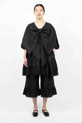 Elegant Black Front Bow Smock Dress with Adjustable Waist