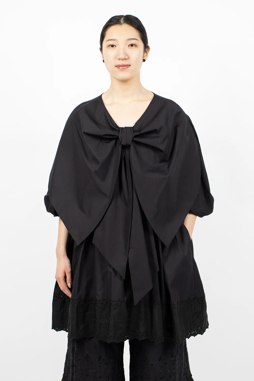 Front Bow Smock Dress Black