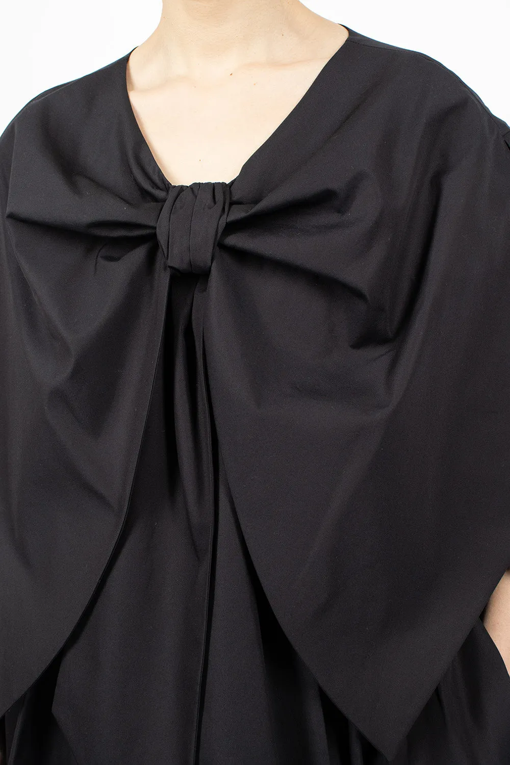 Elegant Black Front Bow Smock Dress with Adjustable Waist