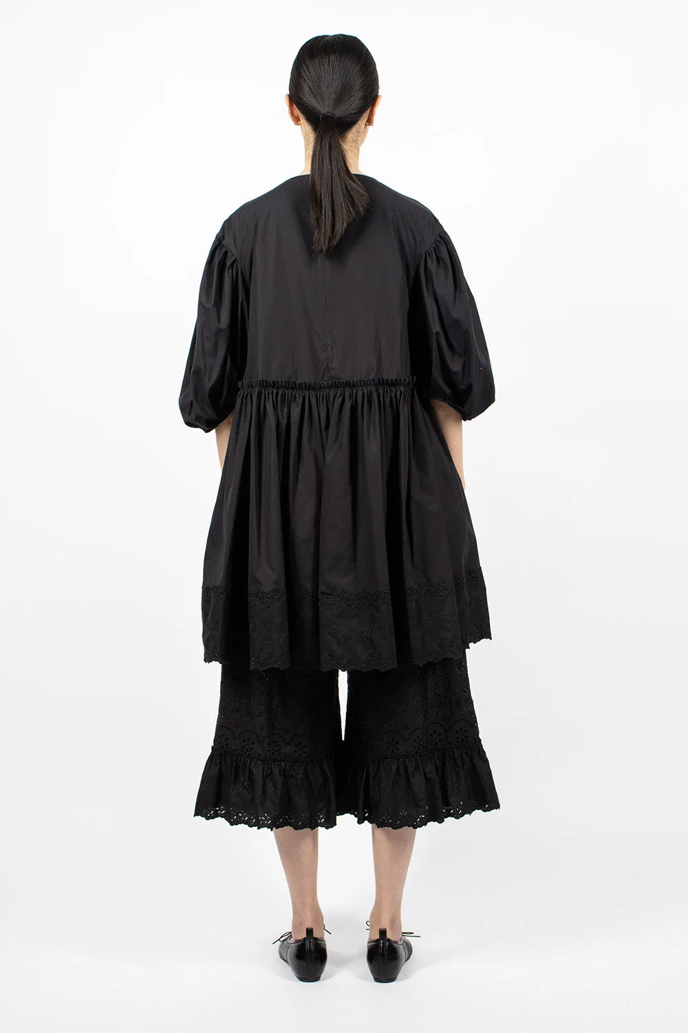 Elegant Black Front Bow Smock Dress with Adjustable Waist