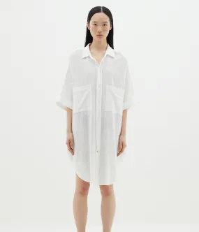 GAUZE OVERSIZED SHIRT DRESS- WHITE