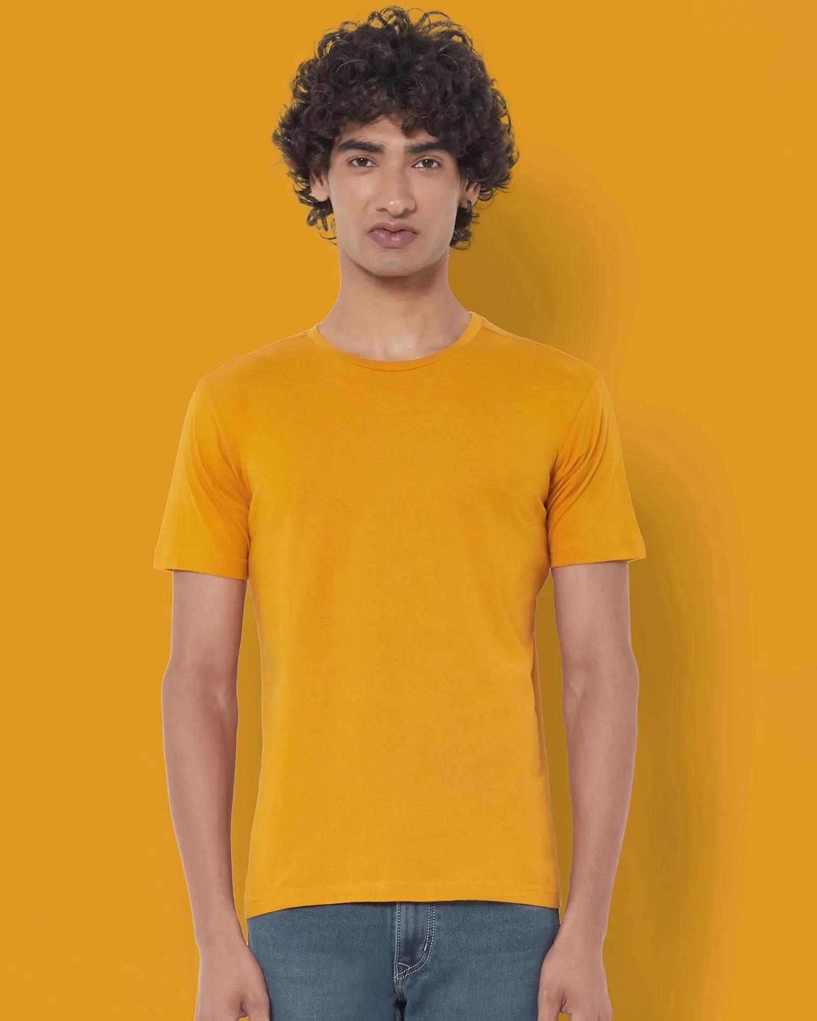 Half Sleeves Crew Neck: Mustard