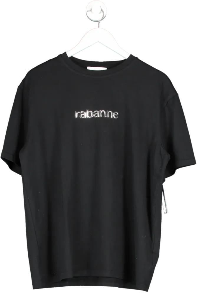 H&M Black X Rabanne Metallic Logo T Shirt UK L