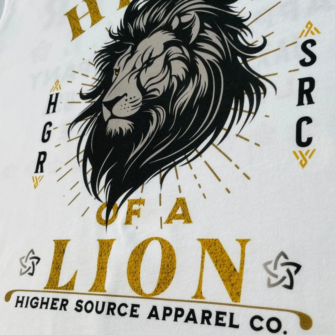 Heart of a Lion Curved Hem T Shirt - White - Lemon Curry