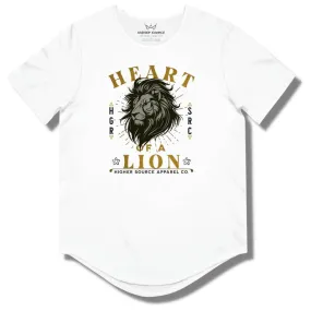 Heart of a Lion Curved Hem T Shirt - White - Lemon Curry