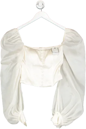 IVAN YOUNG White The Silk Gazar Puffy Sleeves Satin Top UK 8