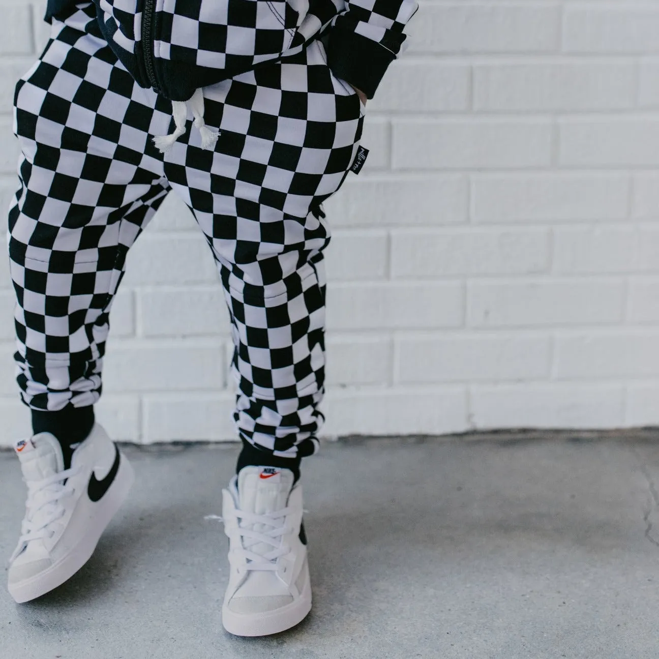 JOGGERS- B W Check Bamboo French Terry