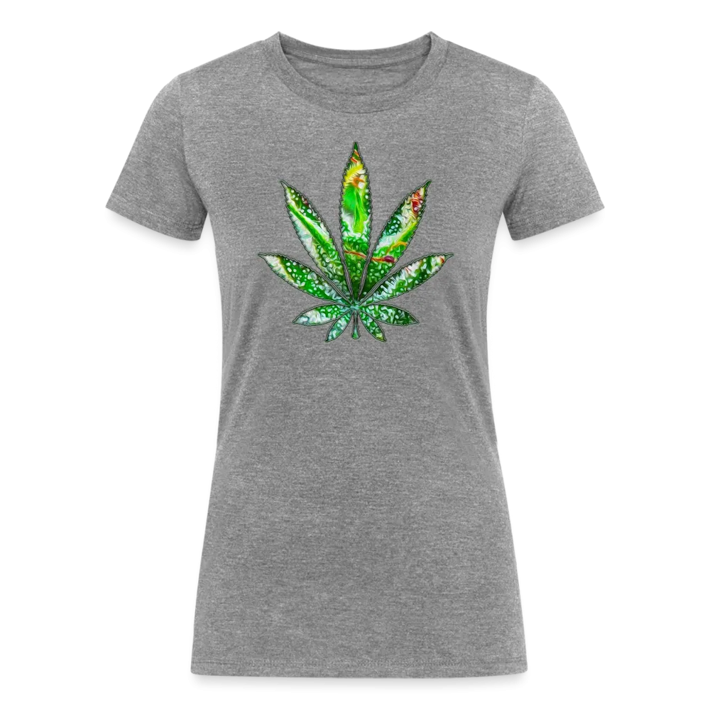 Kaleidoscope Green Leaf: Organic Tri-Blend Multicolor Cannabis Tee (Women's Fit)