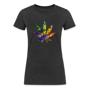 Kaleidoscope Rainbow Leaf: Organic Tri-Blend Multicolor Cannabis Tee (Women's Fit)