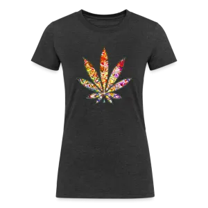 Kaleidoscope Red Leaf: Organic Tri-Blend Multicolor Cannabis Tee (Women's Fit)