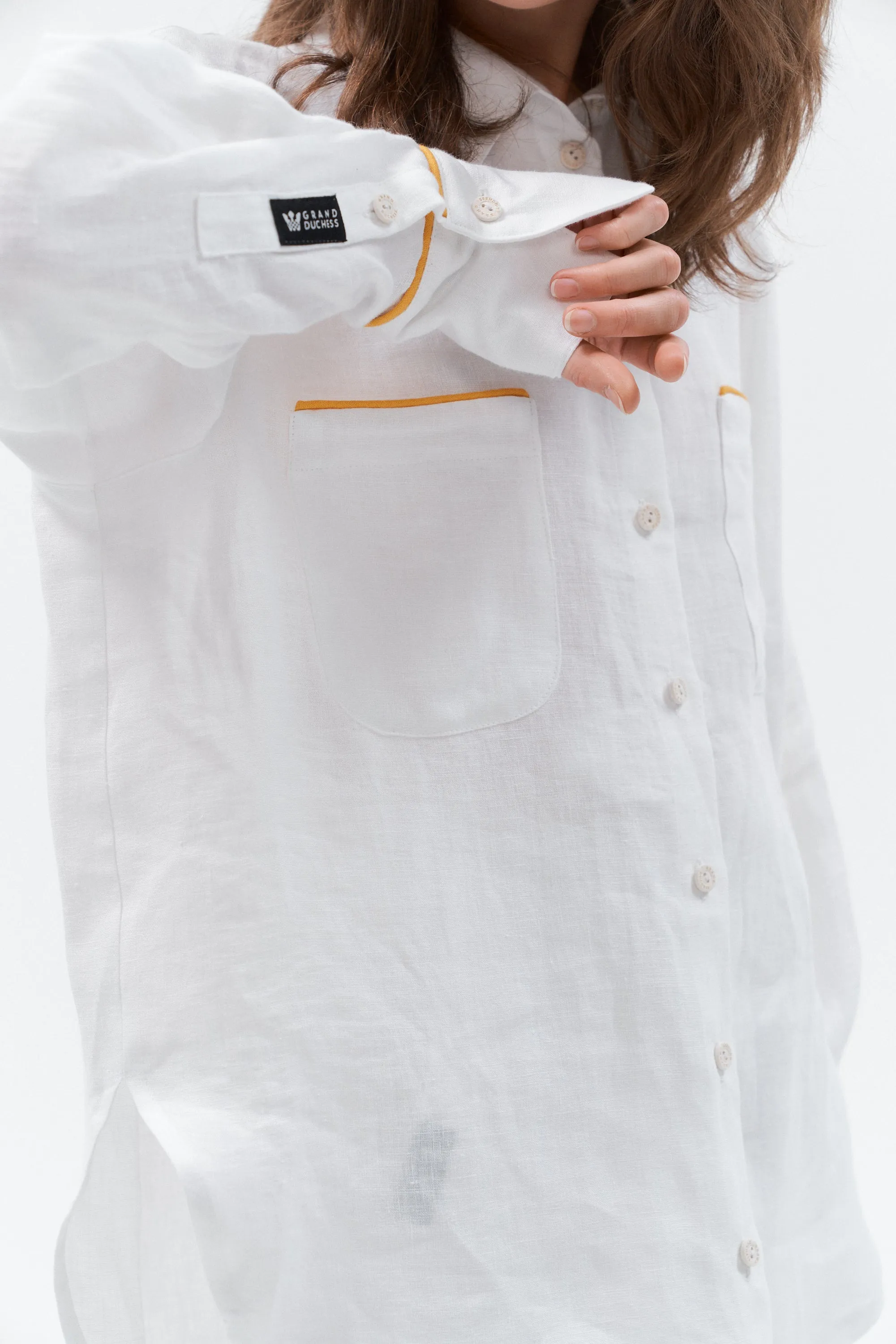 Linen shirt with golden stripe “Brillante" (White)