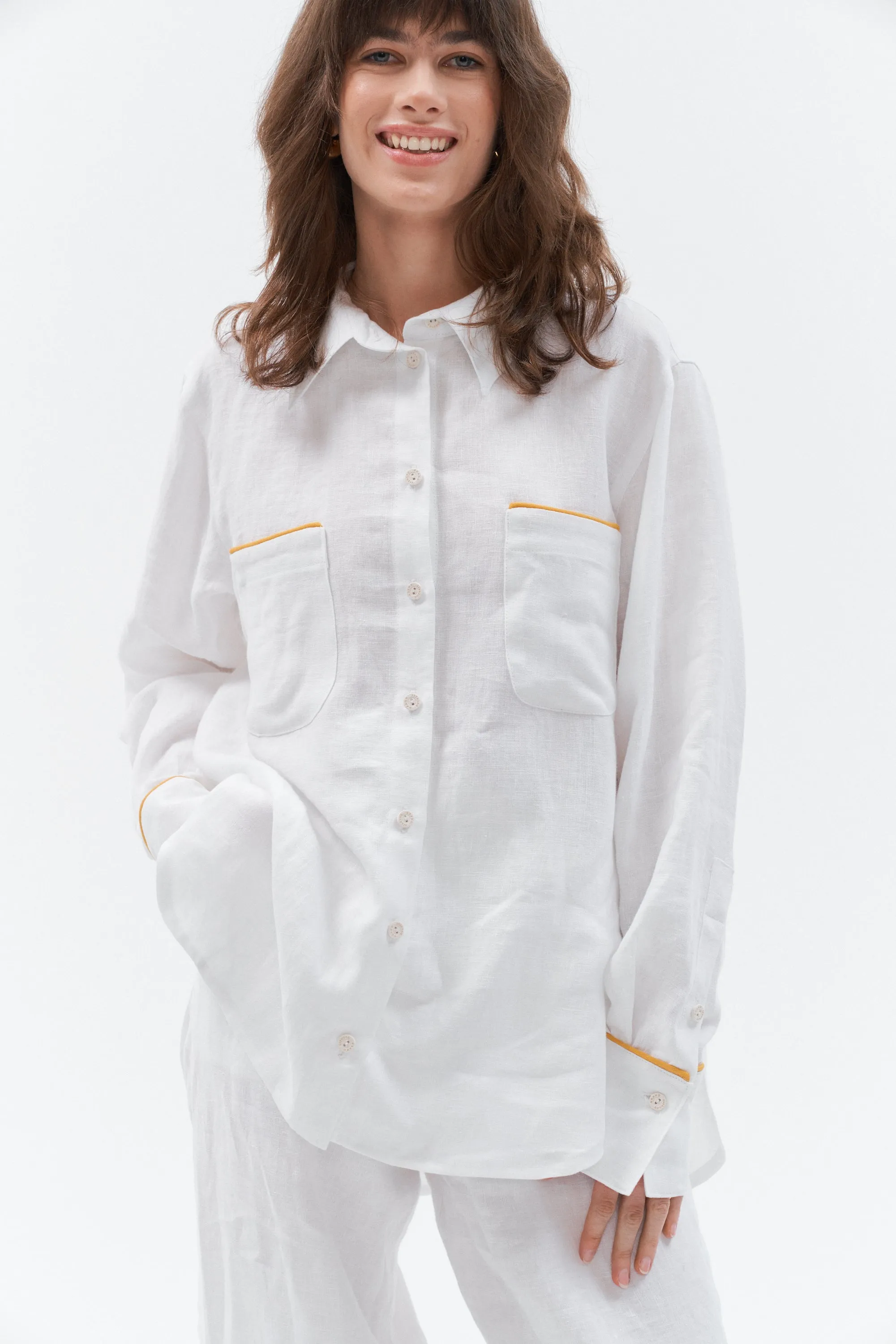 Linen shirt with golden stripe “Brillante" (White)