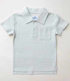 Little Paper Boat - Light Blue Stripe Pocket Polo