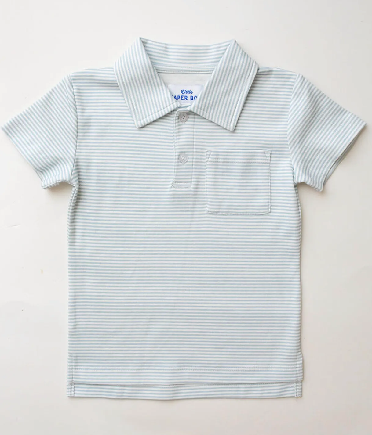 Little Paper Boat - Light Blue Stripe Pocket Polo