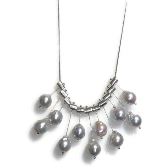 Multi Pivot baroque gray pearls necklace