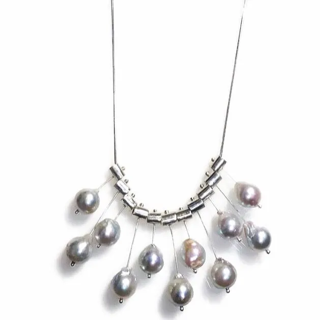 Multi Pivot baroque gray pearls necklace