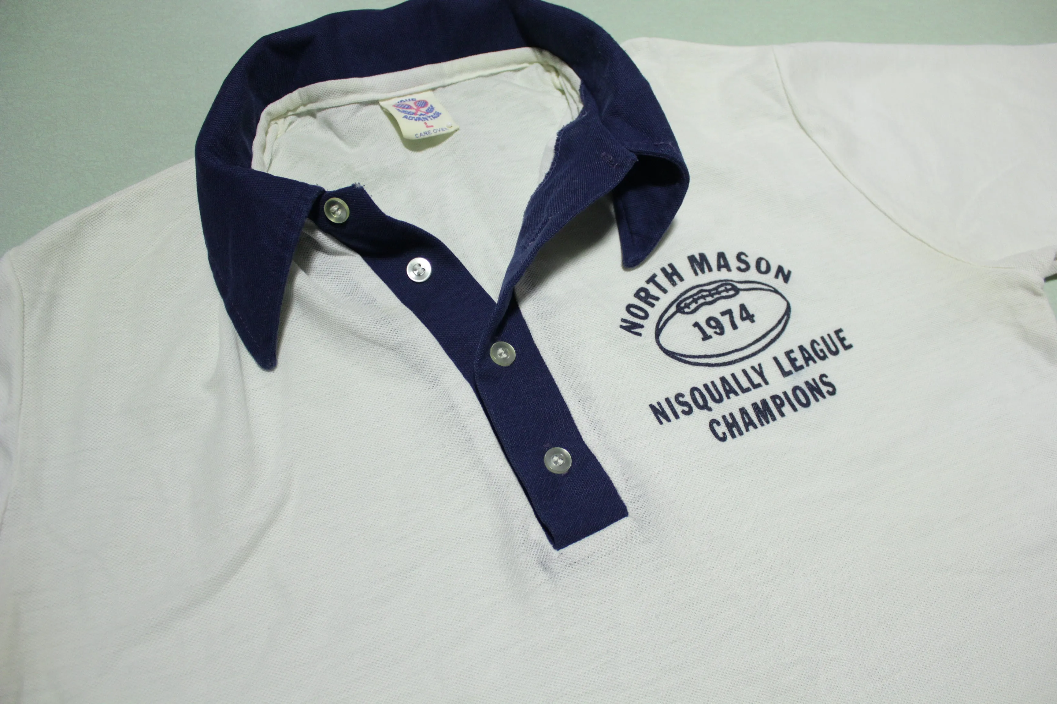 North Mason Nisqually League Champions Vintage 1974 70's Coach Football Polo Shirt